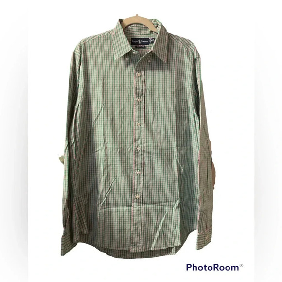 RALPH LAUREN MENS GREEN & PINK PLAID BUTTON DOWN SHIRT - Picture 1 of 5